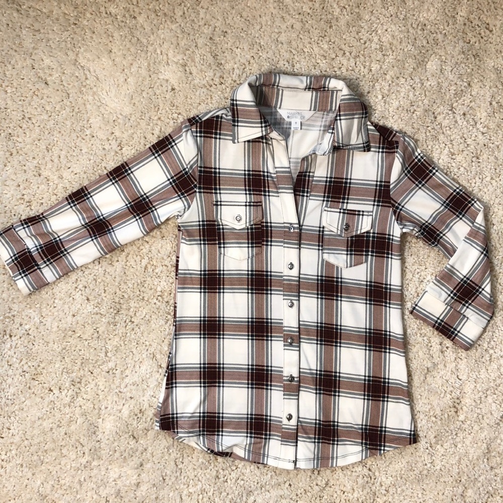 Market & Spruce White & Maroon Flannel Shirt